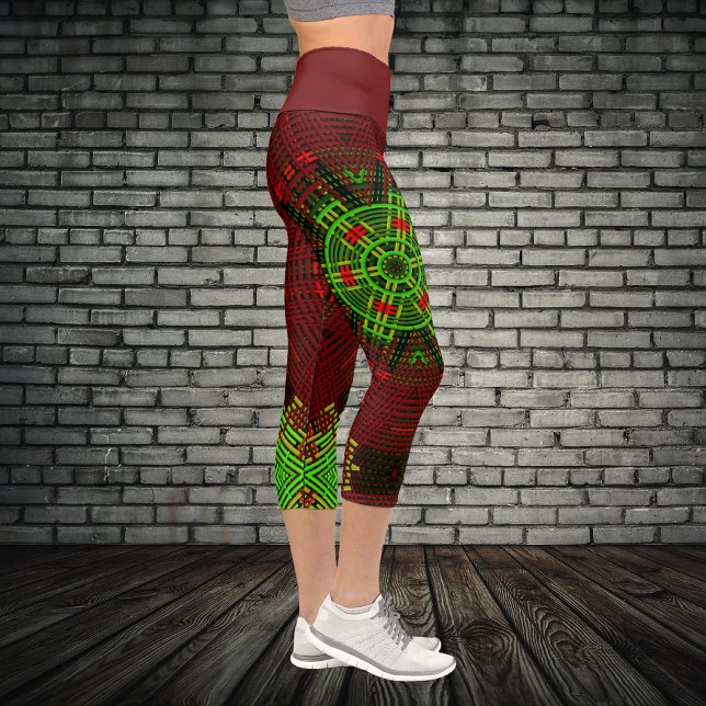 Weave Mandala Red and Green Capri Leggings (Creator Uploaded)