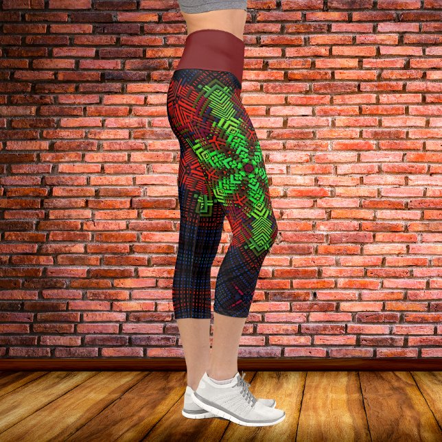 Weave Mandala Red Green and Blue Capri Leggings (Creator Uploaded)