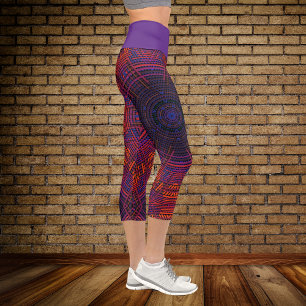 Weave Mandala Red Orange and Purple Capri Leggings
