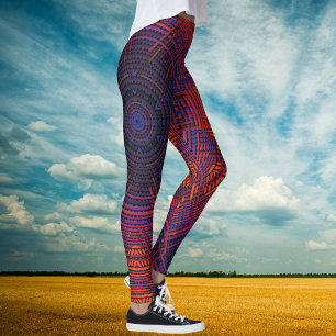 Weave Mandala Red Orange and Purple Leggings
