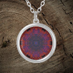 Weave Mandala Red Orange and Purple Silver Plated Necklace<br><div class="desc">This funky mandala features red,  orange,  and green in a basket weave style. Psychedelic visuals for the modern hippie or anyone who loves groovy colours.</div>