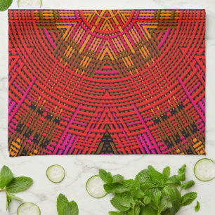 Weave Mandala Red Pink and Yellow Tea Towel