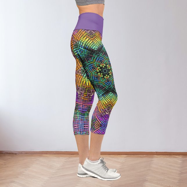 Weave Mandala Teal Yellow and Pink Capri Leggings (Creator Uploaded)