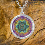 Weave Mandala Teal Yellow and Pink Silver Plated Necklace<br><div class="desc">This funky mandala features teal,  yellow,  and pink in a basket weave style. Psychedelic visuals for the modern hippie or anyone who loves groovy colours.</div>