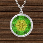 Weave Mandala Yellow and Green Silver Plated Necklace<br><div class="desc">This funky mandala features yellow and green in a basket weave style. Psychedelic visuals for the modern hippie or anyone who loves groovy colours.</div>