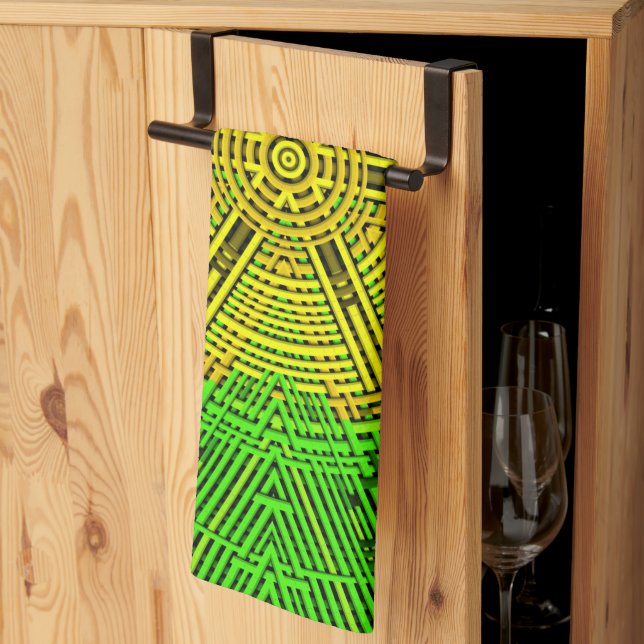 Weave Mandala Yellow and Green Tea Towel (Thirds Fold)