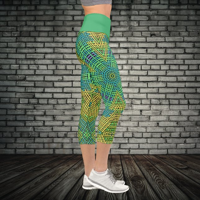 Weave Mandala Yellow Green and Blue Capri Leggings (Creator Uploaded)