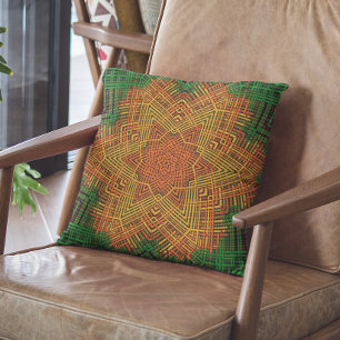 Weave Mandala Yellow Orange and Green Cushion