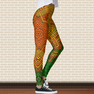 Weave Mandala Yellow Orange and Green Leggings