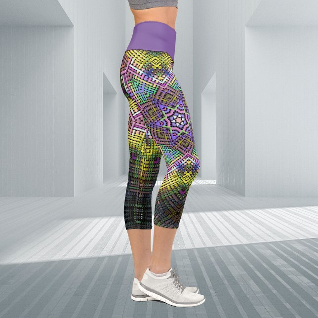 Weave Mandala Yellow Pink and Green Capri Leggings (Creator Uploaded)