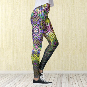 Weave Mandala Yellow Pink and Green Leggings