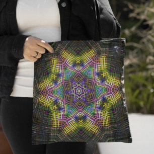 Weave Mandala Yellow Pink and Green Tote Bag