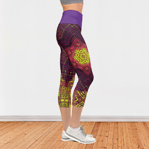 Weave Mandala Yellow Pink and Purple Capri Leggings