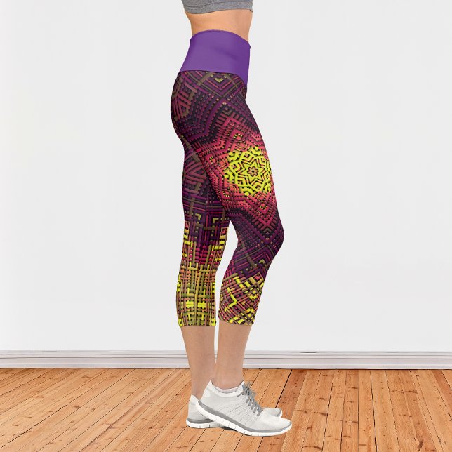 Weave Mandala Yellow Pink and Purple Capri Leggings (Creator Uploaded)