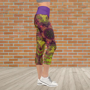 Weave Mandala Yellow Pink and Purple Capri Leggings