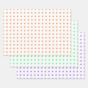 Weave Pattern, Pastel Orange, Dragon Green, Purple Wrapping Paper Sheet