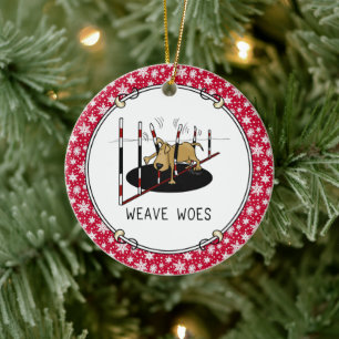 Weave Woes - agility funny stuck dog oops Ceramic Tree Decoration
