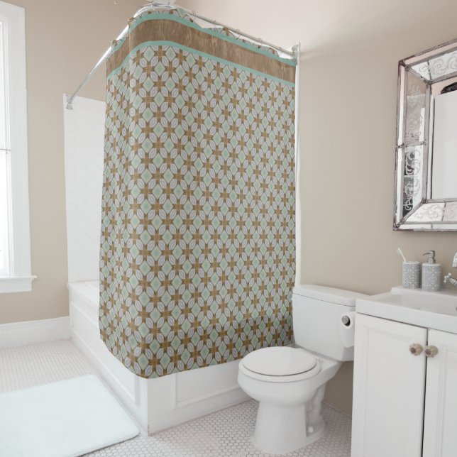 Weaved Diamond Tiles Pattern Shower Curtain (In Situ)