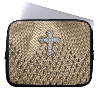 Weaved Laptop Case with Rhinestone & Pearl Cross