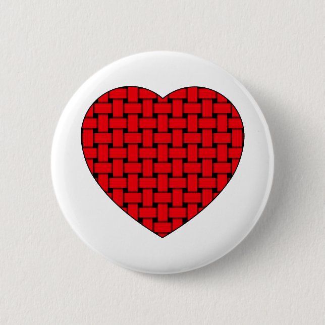 Weaved Red Heart 6 Cm Round Badge (Front)