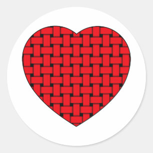 Weaved Red Heart Classic Round Sticker