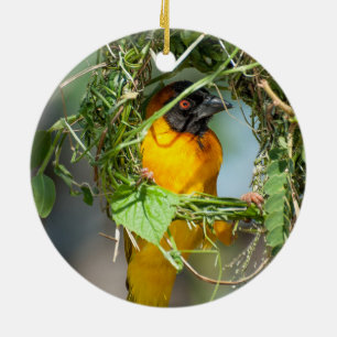 Weaver Bird Building Nest Ceramic Tree Decoration