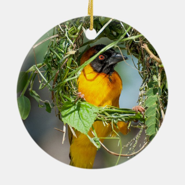 Weaver Bird Building Nest Ceramic Tree Decoration (Back)