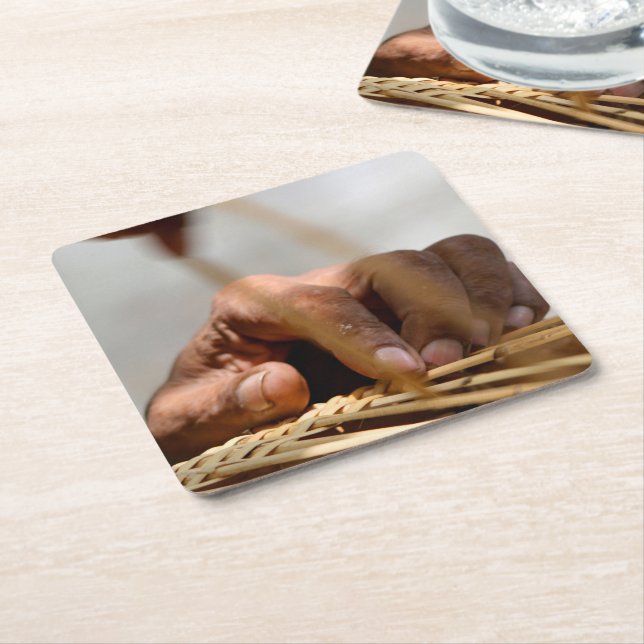 Weaver's Hand Square Paper Coaster (Angled)