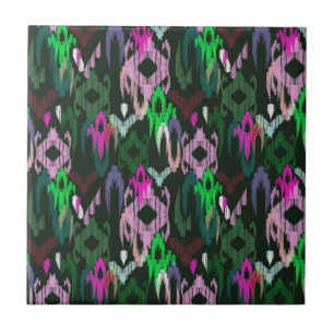 Weaving ikat in pink and green. Ceramic Tile