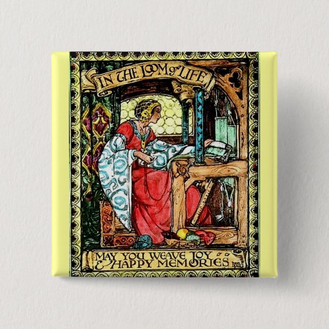 Weaving Woman 15 Cm Square Badge (Front)