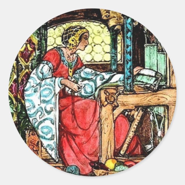 Weaving Woman Classic Round Sticker (Front)