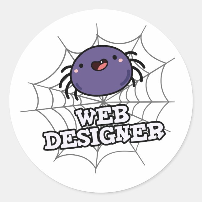 Web Designer Funny Spider Pun Classic Round Sticker (Front)