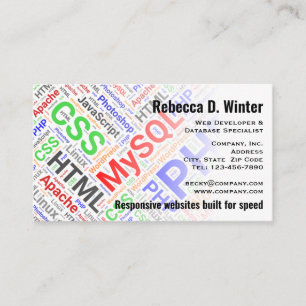 Web Developer Colourful Word Art Professional Business Card
