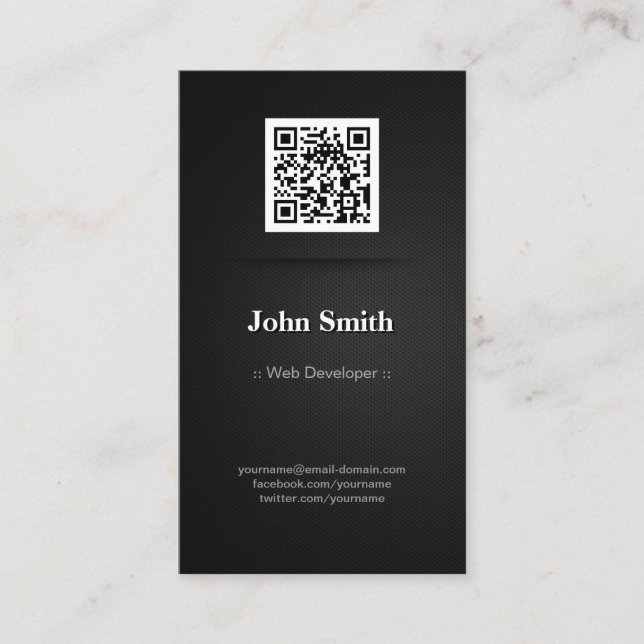 Web Developer - Elegant Black QR Code Business Card (Front)