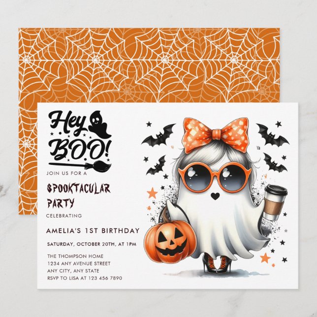 Web | Ghost Bats | Halloween Birthday Invitations (Front/Back)