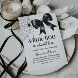 Web Halloween Little Boo Black Bow Baby Shower Invitation