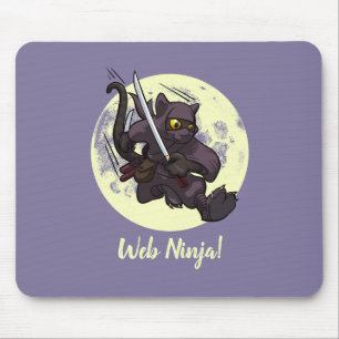 Web Ninja Jumping Black Cat Ninja Katana Cartoon Mouse Mat