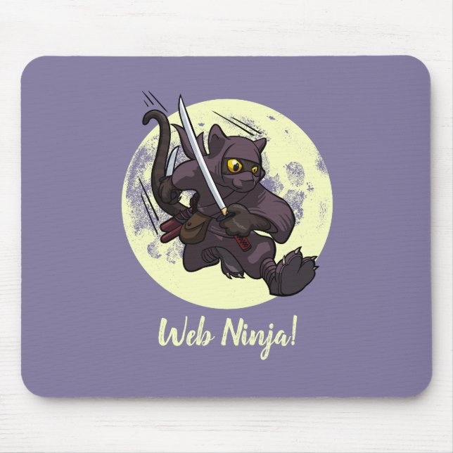 Web Ninja Jumping Black Cat Ninja Katana Cartoon Mouse Mat (Front)