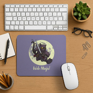 Web Ninja Jumping Black Cat Ninja Katana Cartoon Mouse Mat