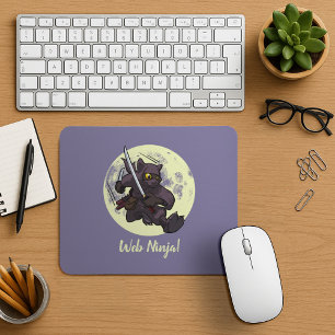 Web Ninja Jumping Black Cat Ninja Katana Cartoon Mouse Mat