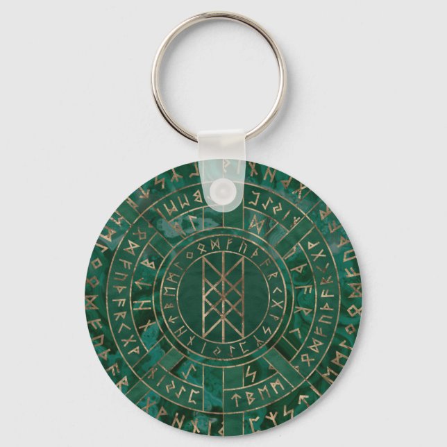 Web of Wyrd - Malachite, Leather and Gold Key Ring (Front)
