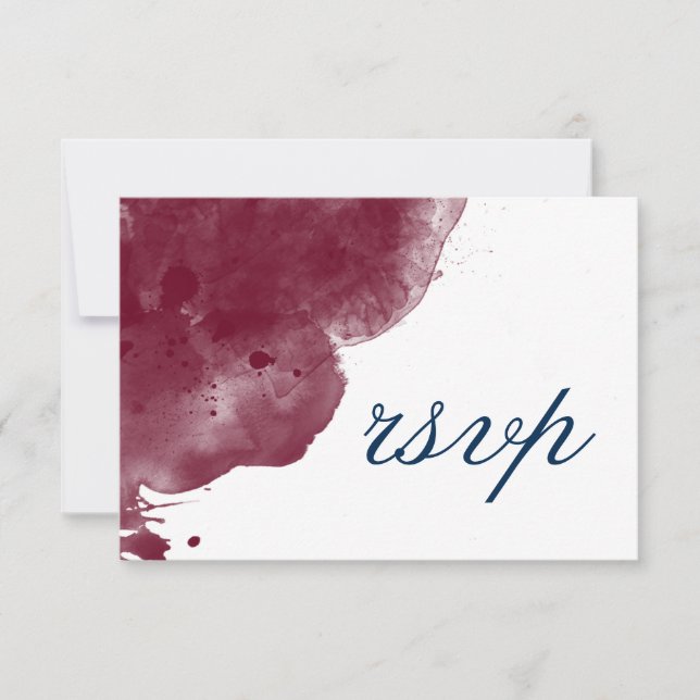 Website Burgundy & Navy Watercolor Wedding RSVP Card (Front)