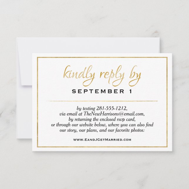 Website Elegant Gold Script Wedding/Reception RSVP Card (Front)