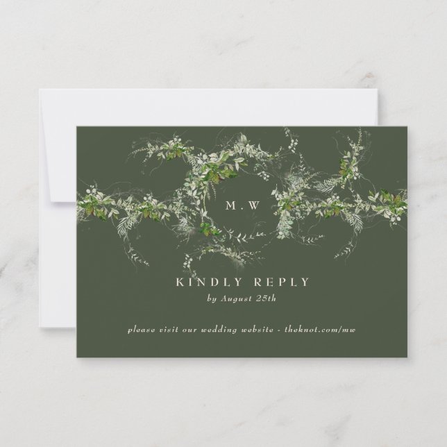Website | Green Eucalyptus Monogram Wedding RSVP Card (Front)