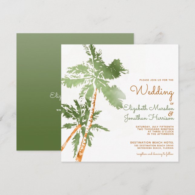 Website Tropical Copper Palm Trees Beach Wedding Invitation (Front/Back)