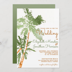 Website Tropical Green Gold Palm Trees Wedding Invitation