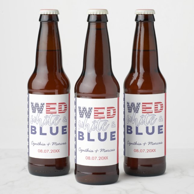 Wed White And Blue Informal Backyard Wedding Party Beer Bottle Label (Bottles)