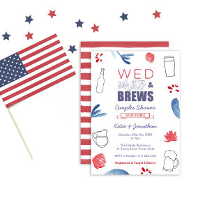 Wed White and Brews American Co-ed Wedding Shower Invitation