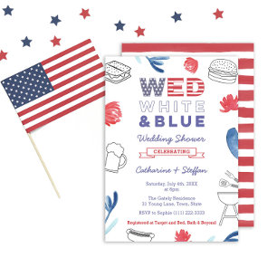 Wed White Blue BBQ Couples Shower Rehearsal Dinner Invitation