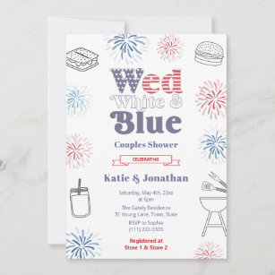Wed White Blue Patriotic Couples Wedding Shower Invitation